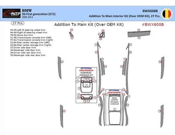 BMW X6 E71 2008-2014 3D Interior Dashboard Trim Kit Dash Trim Dekor 27-Parts - 1 - Interior Dash Trim Kit