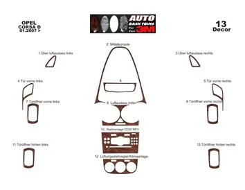 Opel Corsa D 01.2007 3D Interior Dashboard Trim Kit Dash Trim Dekor 13-Parts - 2 - Interior Dash Trim Kit