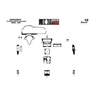 Mercedes C-class W205 2015–present 3D Interior Dashboard Trim Kit Dash Trim Dekor 18-Parts 2