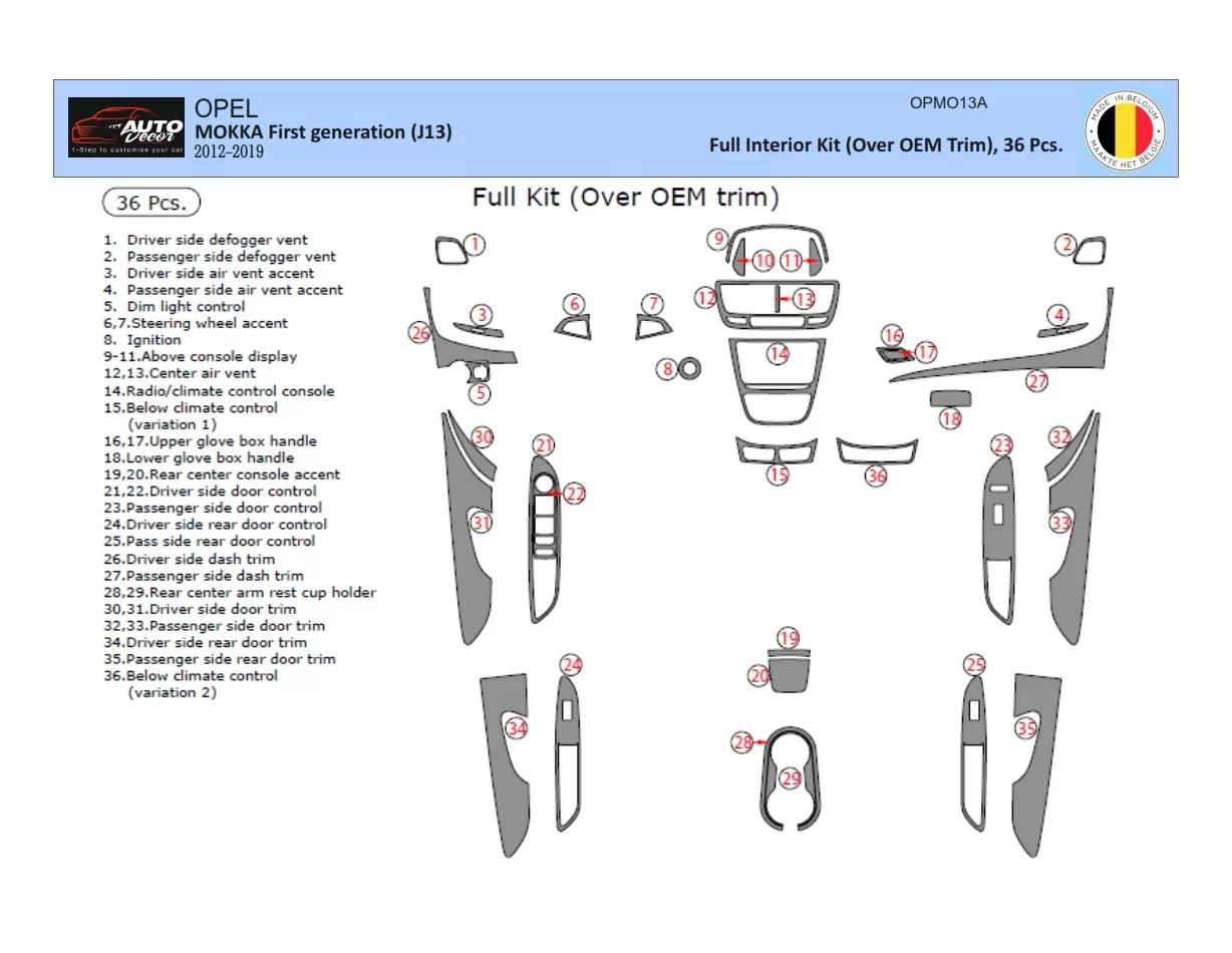 Opel Mokka ab 2012 3D Interior Dashboard Trim Kit Dash Trim Dekor 35-Parts - 1 - Interior Dash Trim Kit