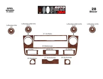 Opel Movano 01.04-12.09 3D Interior Dashboard Trim Kit Dash Trim Dekor 28-Parts