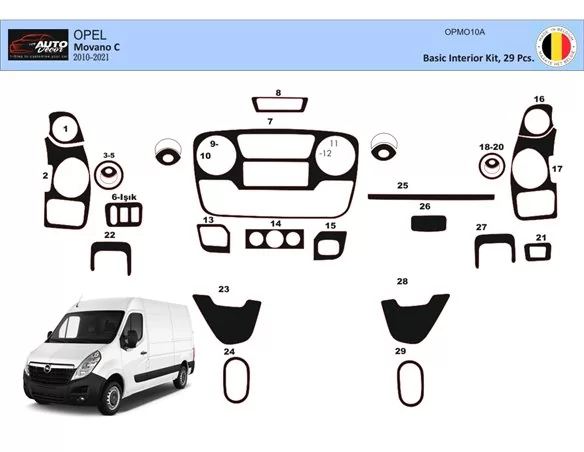 Opel Movano 01.2010 3D Interior Dashboard Trim Kit Dash Trim Dekor 29-Parts - 1 - Interior Dash Trim Kit