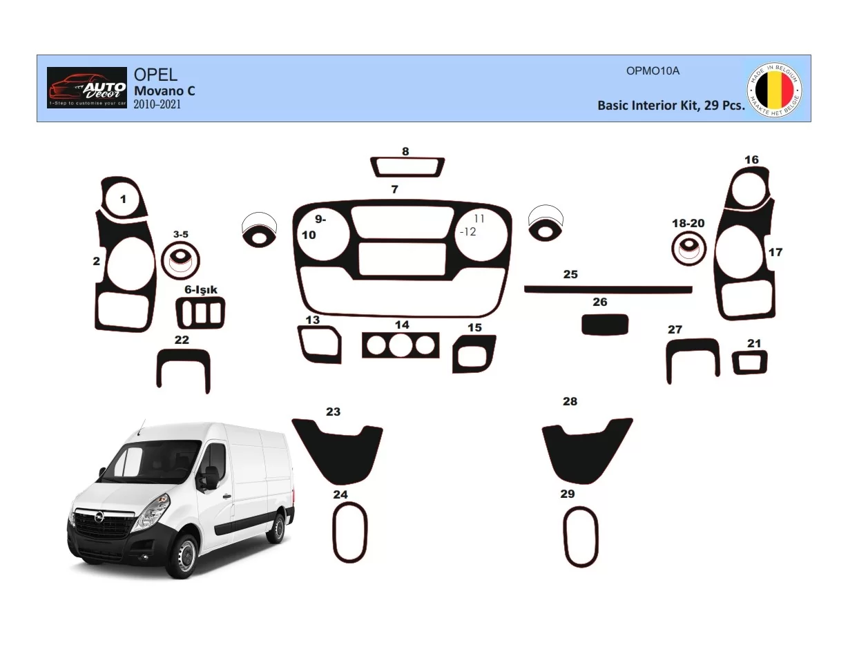 Opel Movano 01.2010 3D Interior Dashboard Trim Kit Dash Trim Dekor 29-Parts - 1 - Interior Dash Trim Kit