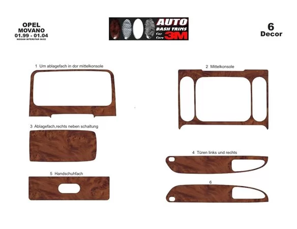 Opel Movano 01.99-12.03 3D Interior Dashboard Trim Kit Dash Trim Dekor 6-Parts