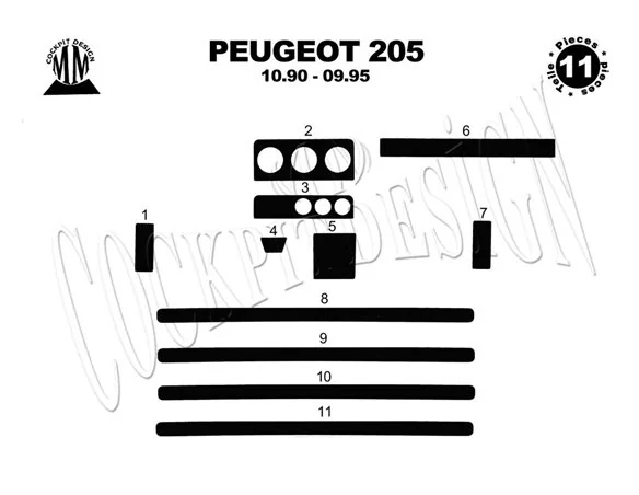 Peugeot 205 10.90-09.95 3D Interior Dashboard Trim Kit Dash Trim Dekor 11-Parts