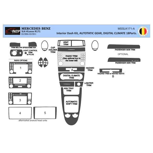 Mercedes SLK (R171) 2004-2010 3D Interior Dashboard Trim Kit Dash Trim Dekor 18-Parts