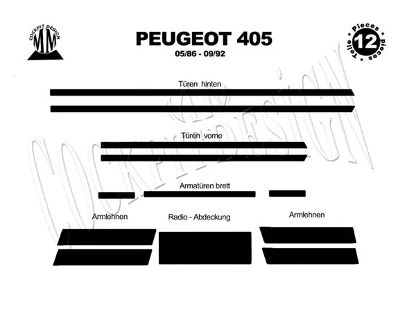 Peugeot 405 05.86-09.92 3D Interior Dashboard Trim Kit Dash Trim Dekor 12-Parts