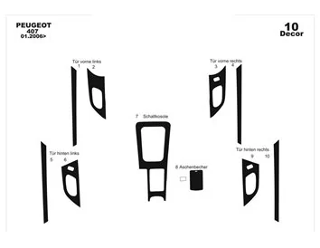 Peugeot 407 Doors 06.05-12.10 3D Interior Dashboard Trim Kit Dash Trim Dekor 10-Parts - 1 - Interior Dash Trim Kit