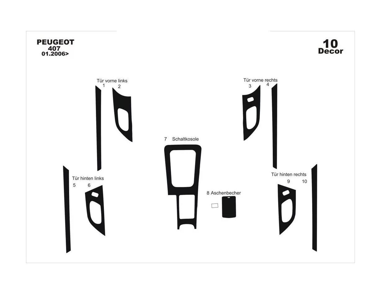 Peugeot 407 Doors 06.05-12.10 3D Interior Dashboard Trim Kit Dash Trim Dekor 10-Parts - 1 - Interior Dash Trim Kit
