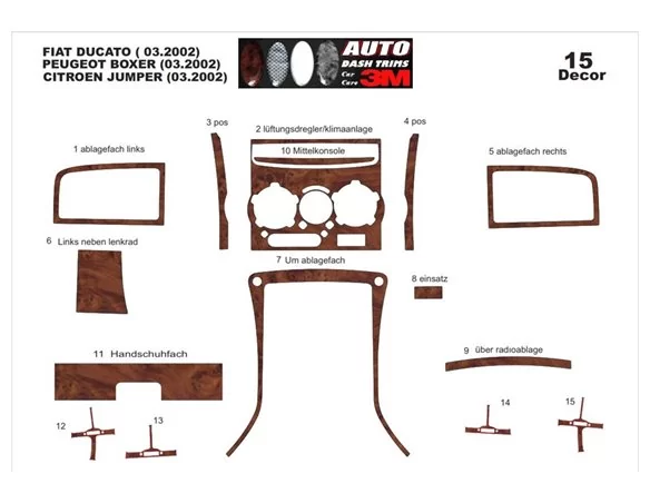 Peugeot Boxer 02.02-01.06 3D Interior Dashboard Trim Kit Dash Trim Dekor 15-Parts