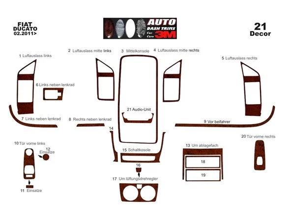 Peugeot Boxer 02.2006 3D Interior Dashboard Trim Kit Dash Trim Dekor 23-Parts