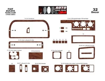 Peugeot Boxer 09.94-01.02 3D Interior Dashboard Trim Kit Dash Trim Dekor 32-Parts
