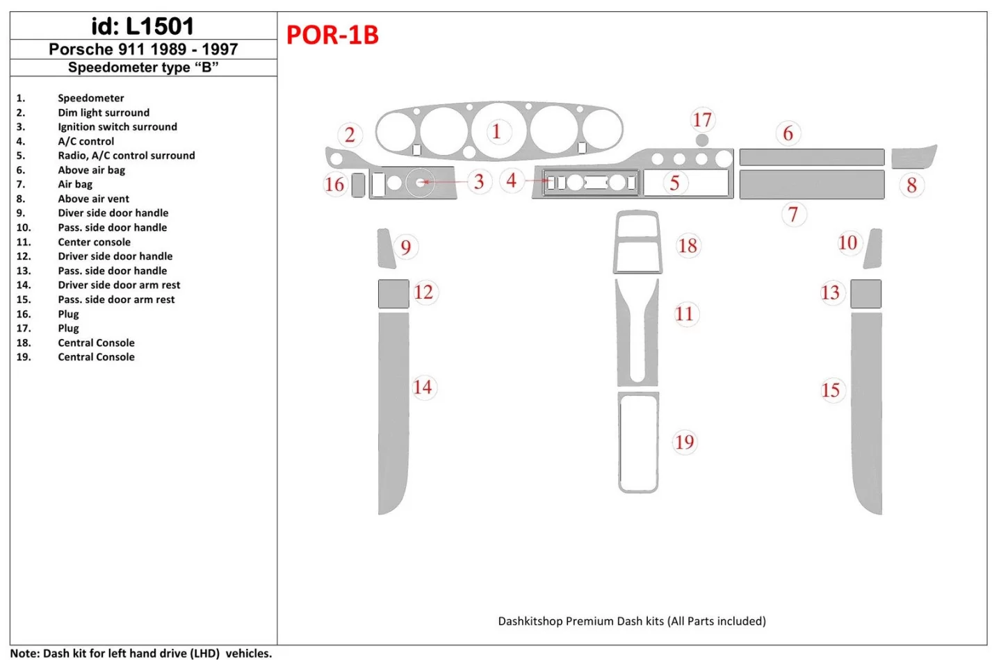 Porsche 911 1989-1997 Gearsometer Type B Interior BD Dash Trim Kit - 1 - Interior Dash Trim Kit