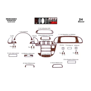 Mercedes Sprinter W903 02.00-04.06 3D Interior Dashboard Trim Kit Dash Trim Dekor 24-Parts