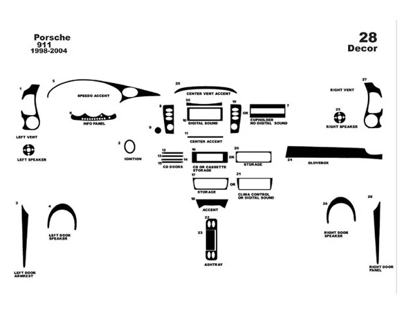 Porsche 911 1998-2004 3D Interior Dashboard Trim Kit Dash Trim Dekor 28-Parts - 1 - Interior Dash Trim Kit