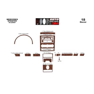 Mercedes Sprinter W906 04.2006 3D Interior Dashboard Trim Kit Dash Trim Dekor 18-Parts