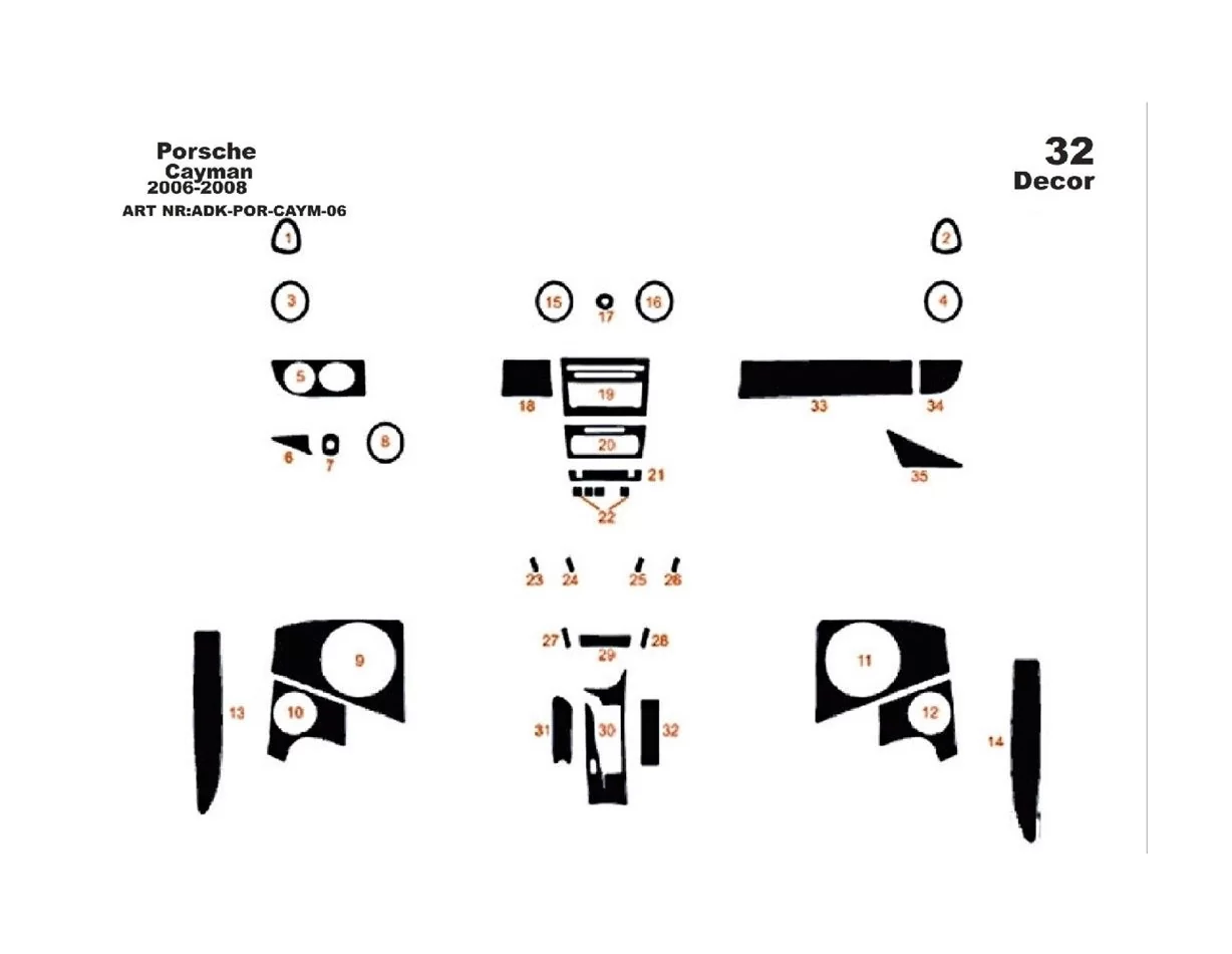 PORSCHE CAYMAN 2006-2008 3D Interior Dashboard Trim Kit Dash Trim Dekor 32-Parts - 1 - Interior Dash Trim Kit