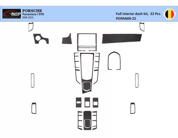 Porsche Panamera 2009-2015 3D Interior Dashboard Trim Kit Dash Trim Dekor 22-Parts - 1 - Interior Dash Trim Kit