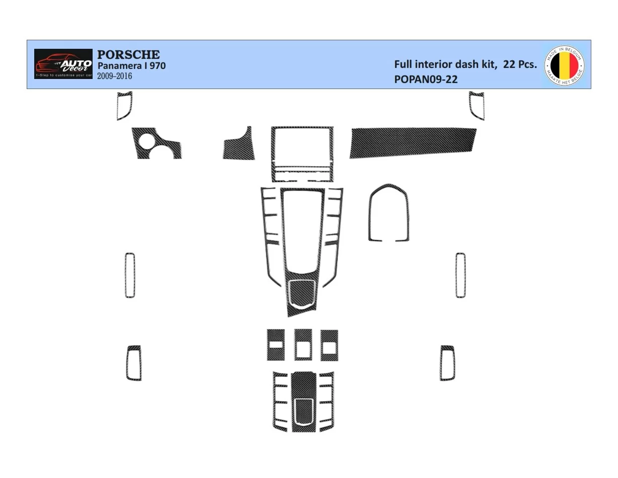 Porsche Panamera 2009-2015 3D Interior Dashboard Trim Kit Dash Trim Dekor 22-Parts - 1 - Interior Dash Trim Kit