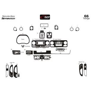 Mercedes Sprinter W907 2018 3D Interior Dashboard Trim Kit Dash Trim Dekor 66-Parts 2