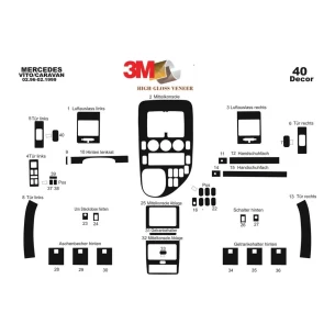 Mercedes Vito W638 V-Klasse 02.96-02.99 3D Interior Dashboard Trim Kit Dash Trim Dekor 40-Parts 2