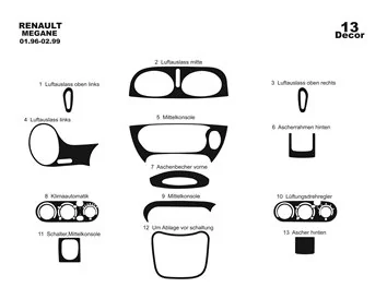 Renault Megane 01.96-02 99 3D Interior Dashboard Trim Kit Dash Trim Dekor 13-Parts