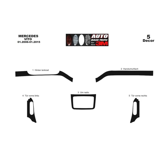 Mercedes Vito W639 2006-2015 3D Interior Dashboard Trim Kit Dash Trim Dekor 5-Parts