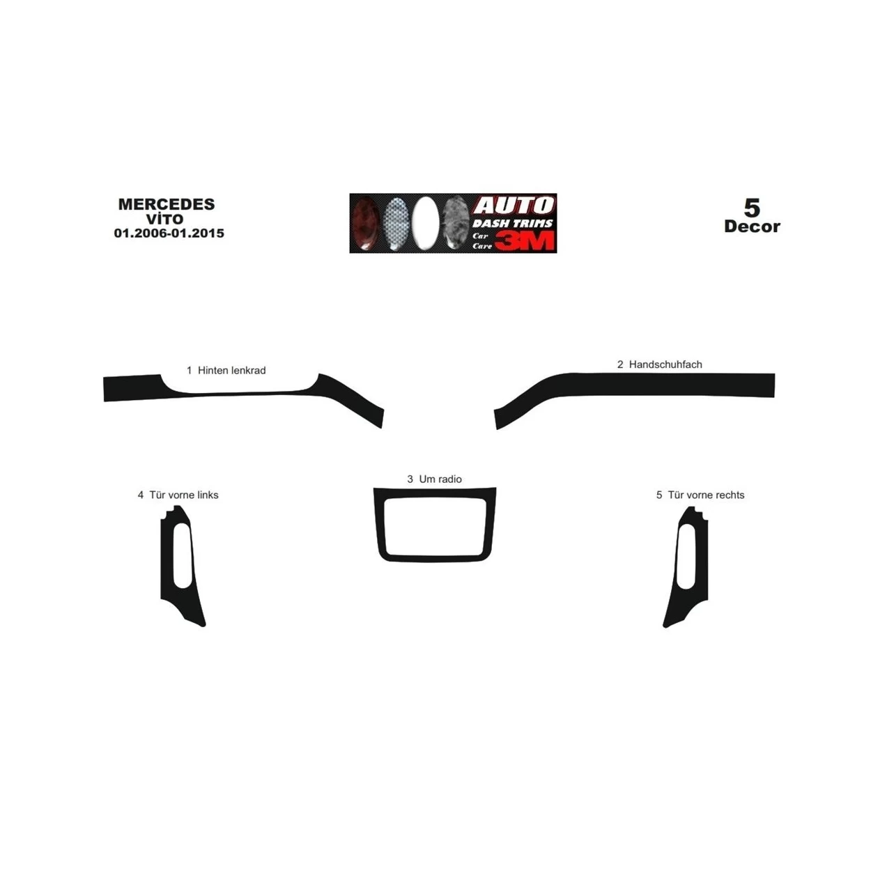 Mercedes Vito W639 2006-2015 3D Interior Dashboard Trim Kit Dash Trim Dekor 5-Parts
