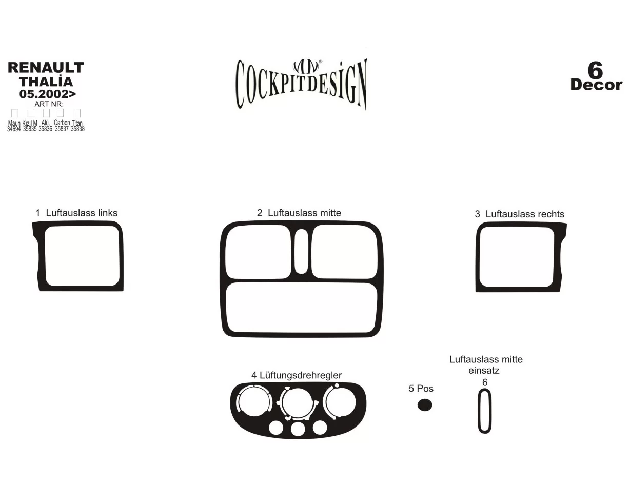 Renault Thalia 05.02-12.05 3D Interior Dashboard Trim Kit Dash Trim Dekor 6-Parts - 1 - Interior Dash Trim Kit