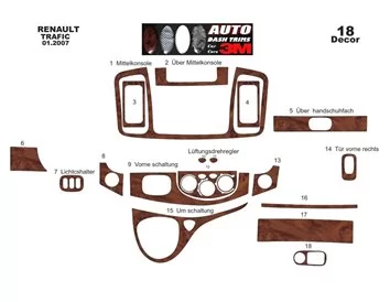 Renault Trafic-Nissan Primastar 01.07-12.10 3D Interior Dashboard Trim Kit Dash Trim Dekor 17-Parts