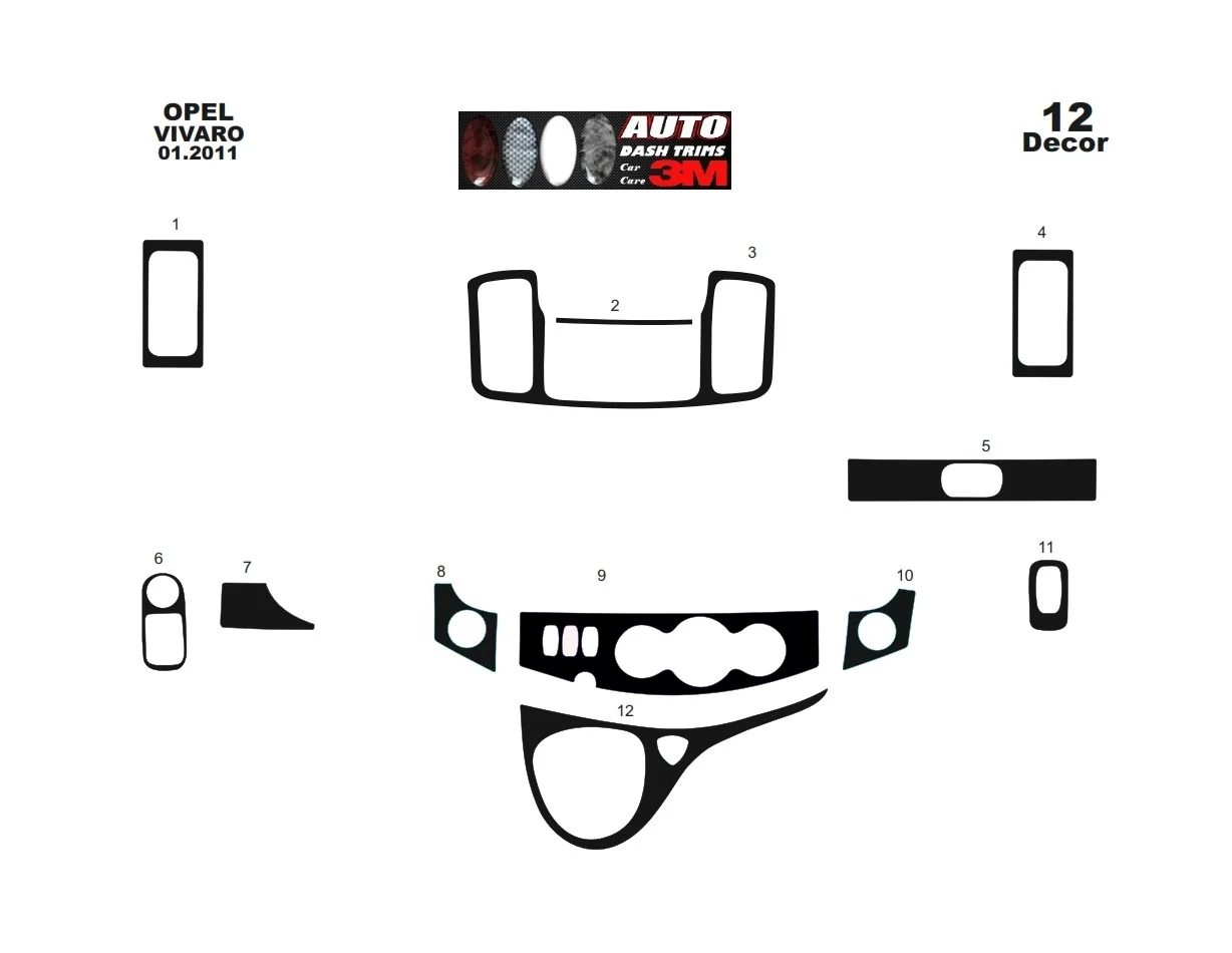 Renault Trafic-Nissan Primastar 01.2011 Digi 3D Interior Dashboard Trim Kit Dash Trim Dekor 12-Parts - 1 - Interior Dash Trim Ki