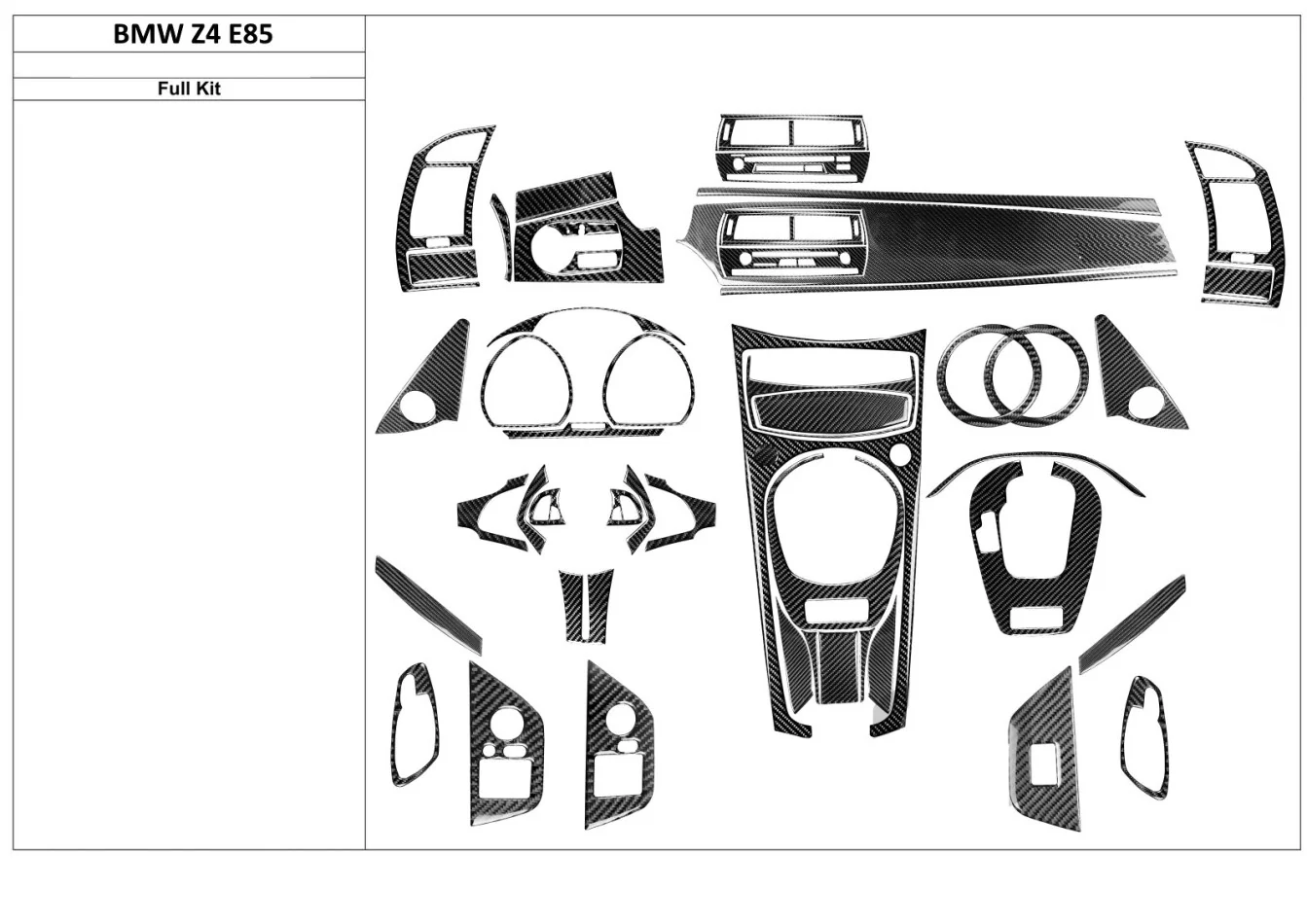 BMW Z4 E85 2003-2008 3D Interior Dashboard Trim Kit Dash Trim Dekor 54-Parts - 1 - Interior Dash Trim Kit