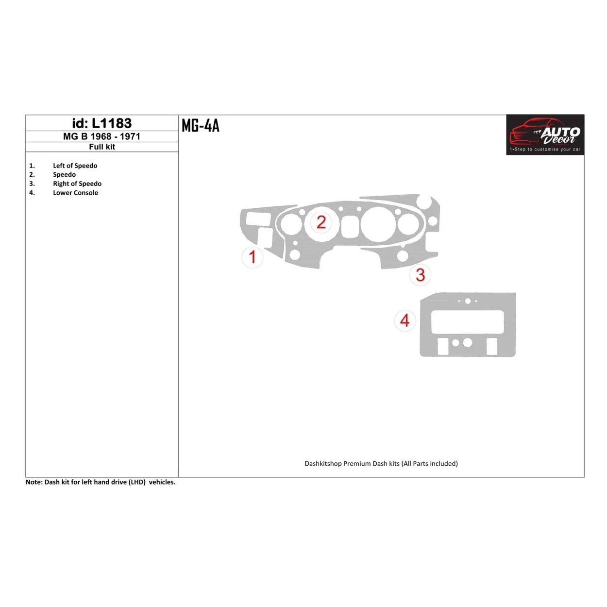 MG B 1968-1971 Full Set Interior BD Dash Trim Kit