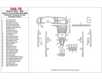 Saab 9-3 2003-2006 Automatic Gear, With NAVI system Interior BD Dash Trim Kit - 1 - Interior Dash Trim Kit