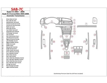 Saab 9-3 2003-2006 Automatic Gear, Without Infotainment Center Interior BD Dash Trim Kit - 1 - Interior Dash Trim Kit