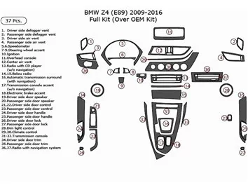 BMW Z4 E89 2009–2016 3D Interior Dashboard Trim Kit Dash Trim Dekor 37-Parts