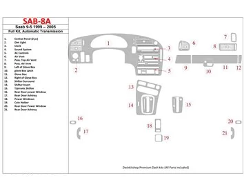 Saab 9-5 1999-2005 Full Set, Automatic Gear Interior BD Dash Trim Kit - 1 - Interior Dash Trim Kit