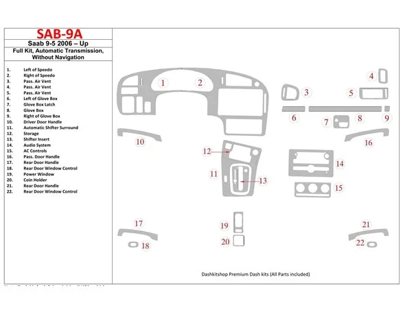 Saab 9-5 2006-UP Full Set, Automatic Gear, Without NAVI Interior BD Dash Trim Kit - 1 - Interior Dash Trim Kit