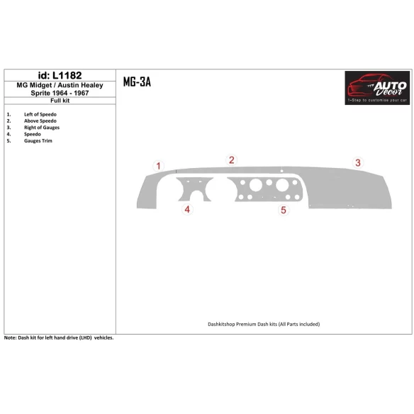 MG Midget/Austin Healey Sprite 1964-1967 Full Set Interior BD Dash Trim Kit