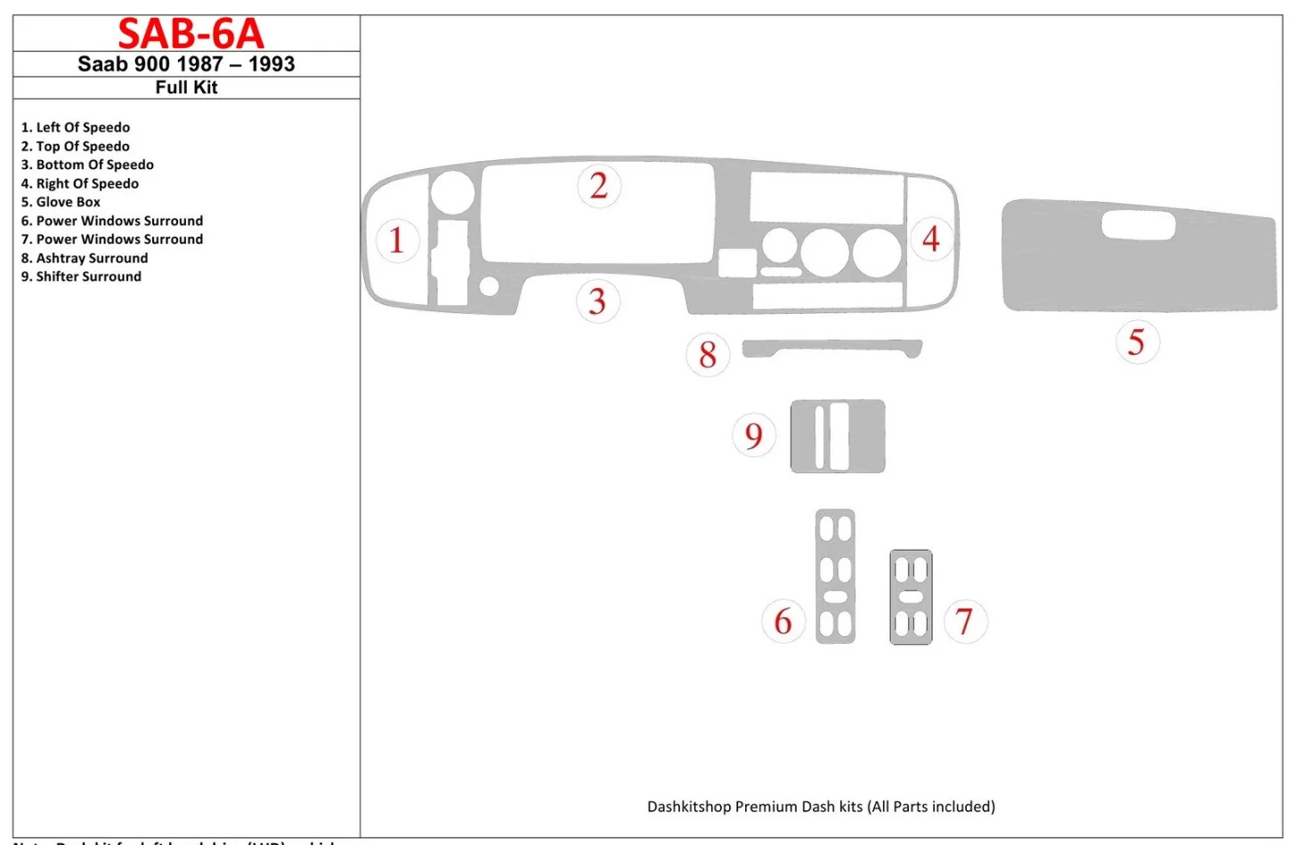 Saab 900 1987-1993 Full Set Interior BD Dash Trim Kit - 1 - Interior Dash Trim Kit