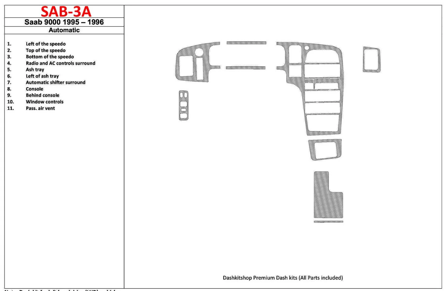 Saab 9000 1987-1994 Automatic Gearbox 12 Parts set Interior BD Dash Trim Kit - 1 - Interior Dash Trim Kit