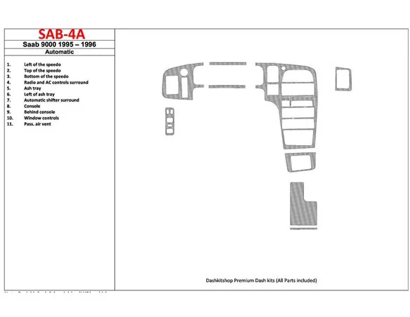 Saab 9000 1995-1996 Automatic Gearbox, 11 Parts set Interior BD Dash Trim Kit - 1 - Interior Dash Trim Kit