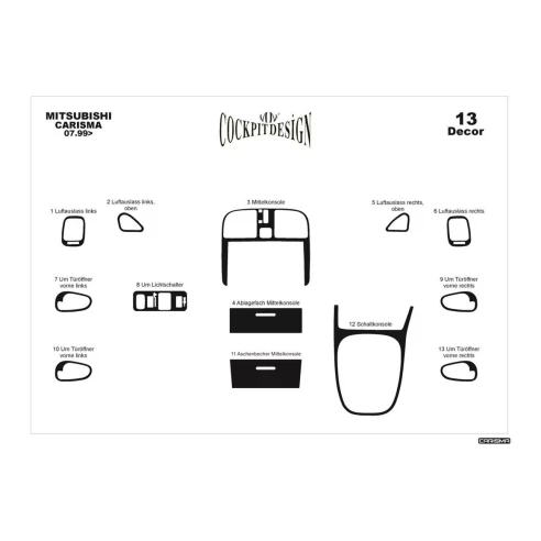 Mitsubishi Carisma 07.99-12.04 3D Interior Dashboard Trim Kit Dash Trim Dekor 13-Parts