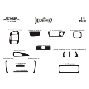 Mitsubishi Colt-Lancer IV 02.92-02.96 3D Interior Dashboard Trim Kit Dash Trim Dekor 14-Parts 2
