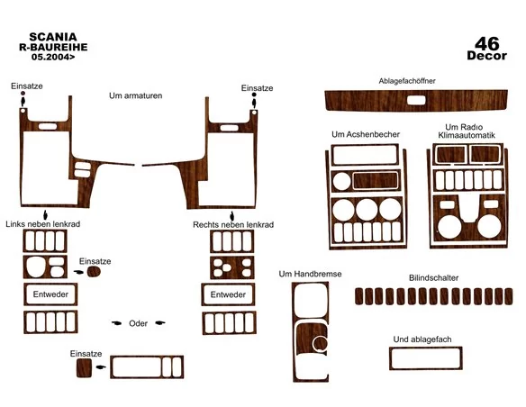 Scania R-Series R1 Reihe 05.04-09.09 3D Interior Dashboard Trim Kit Dash Trim Dekor 46-Parts