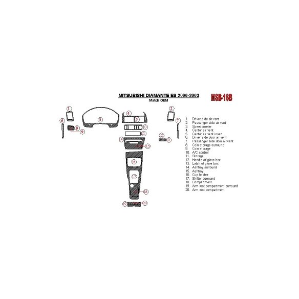 Mitsubishi Diamante 2000-2003 OEM Compliance (Except LS) Interior BD Dash Trim Kit