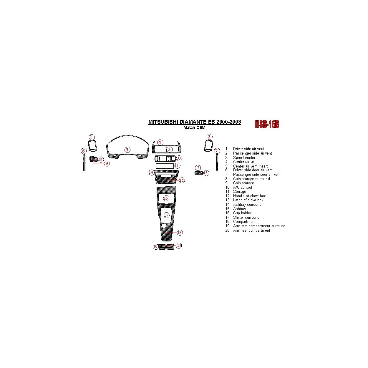 Mitsubishi Diamante 2000-2003 OEM Compliance (Except LS) Interior BD Dash Trim Kit