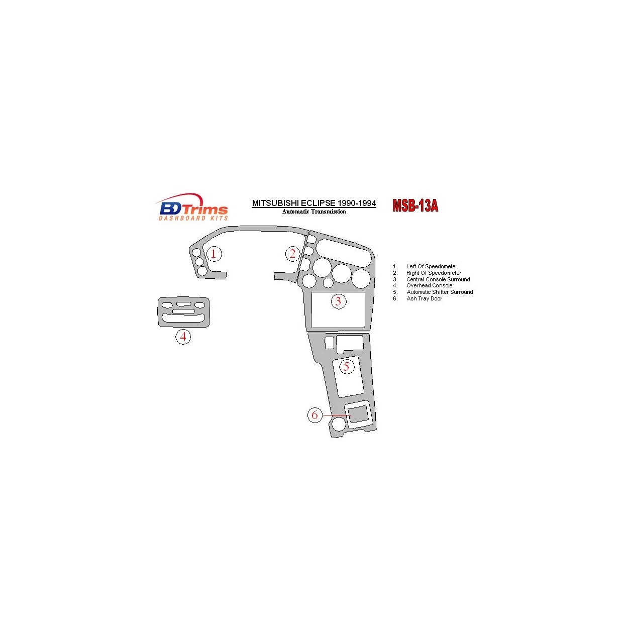 Mitsubishi Eclipse 1990-1994 Automatic Gear Interior BD Dash Trim Kit