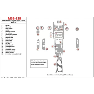 Mitsubishi Eclipse 2000-2005 Basic Set, 19 Parts set Interior BD Dash Trim Kit 2