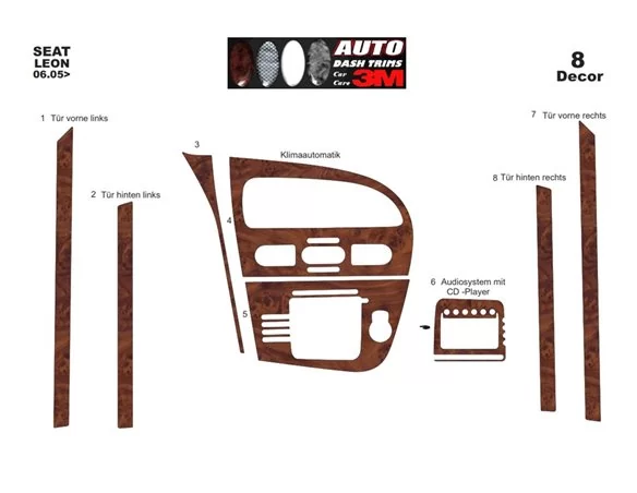 Seat Leon 1P 06.05-09.09 3D Interior Dashboard Trim Kit Dash Trim Dekor 8-Parts